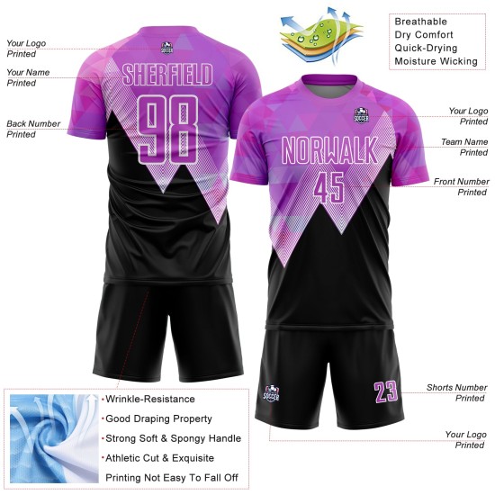 Maillot de football à motif géométrique uniforme noir et blanc, personnalisé par sublimation, violet Maillot de football à motif géométrique uniforme noir et blanc, personnalisé par sublimation, violet