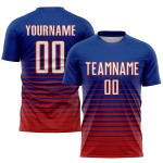 Maillot de football personnalisé à rayures fines, sublimation, blanc et rouge Maillot de football personnalisé à rayures fines, sublimation, blanc et rouge