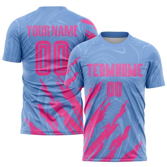 Maillot de football bleu rose personnalisé par sublimation Maillot de football bleu rose personnalisé par sublimation
