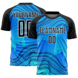 Maillot de football personnalisé à sublimation avec vagues noires et blanches