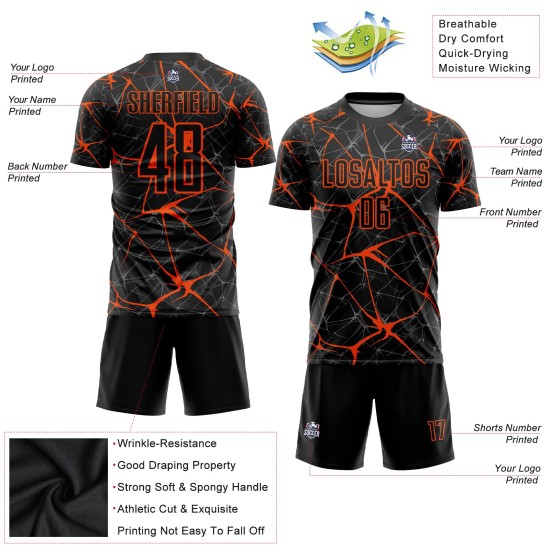 Maillot de football noir et orange personnalisé par sublimation Maillot de football noir et orange personnalisé par sublimation
