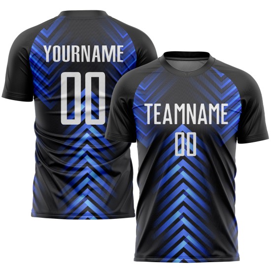 Maillot de football personnalisé à sublimation blanc-noir royal Maillot de football personnalisé à sublimation blanc-noir royal