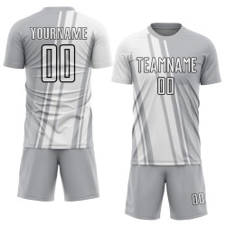 Maillot de football personnalisé à sublimation Lines gris, blanc et noir Maillot de football personnalisé à sublimation Lines gris, blanc et noir