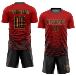 Maillot de football rouge personnalisé à sublimation noire et ancienne