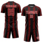 Maillot de football noir à rayures rouges et blanches, sublimation, personnalisé Maillot de football noir à rayures rouges et blanches, sublimation, personnalisé