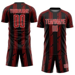 Maillot de football noir à rayures rouges et blanches, sublimation, personnalisé