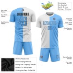 Maillot de football personnalisé bleu-noir, uniforme de mode, blanc clair, sublimation fendue Maillot de football personnalisé bleu-noir, uniforme de mode, blanc clair, sublimation fendue