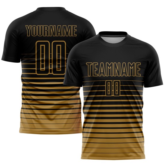 Maillot de football à rayures fines, sublimation, dégradé doré, personnalisé, mode, noir, ancien Maillot de football à rayures fines, sublimation, dégradé doré, personnalisé, mode, noir, ancien