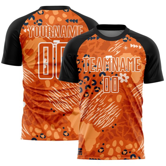Maillot de football personnalisé orange et noir, motif africain, sublimation Maillot de football personnalisé orange et noir, motif africain, sublimation