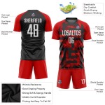 Maillot de football sublimé blanc-noir, uniforme rouge personnalisé Maillot de football sublimé blanc-noir, uniforme rouge personnalisé