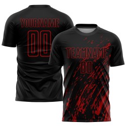 Maillot de football personnalisé à sublimation noire et rouge