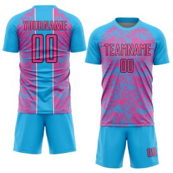 Maillot de football personnalisé Sky bleu fluide abstrait rose-noir sublimation Maillot de football personnalisé Sky bleu fluide abstrait rose-noir sublimation