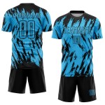Maillot de football personnalisé bleu et noir à sublimation Sky Maillot de football personnalisé bleu et noir à sublimation Sky