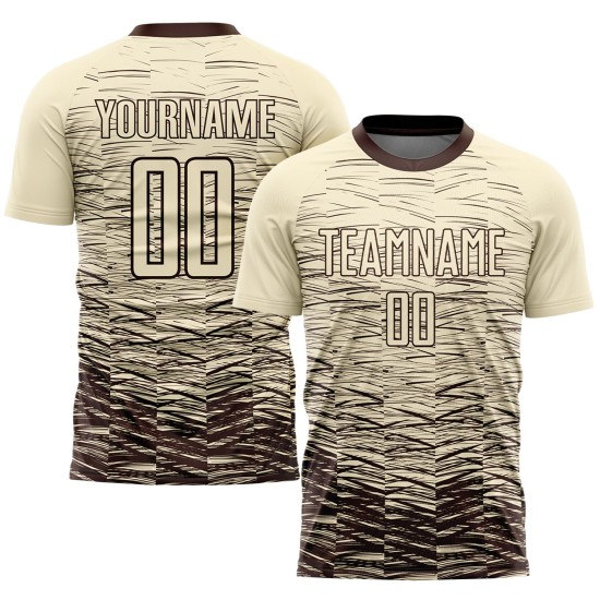 Maillot de football personnalisé marron à sublimation crème Maillot de football personnalisé marron à sublimation crème