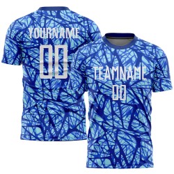 Maillot de football bleu royal personnalisé à sublimation, blanc clair
