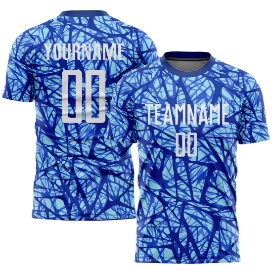 Maillot de football bleu royal personnalisé à sublimation, blanc clair Maillot de football bleu royal personnalisé à sublimation, blanc clair
