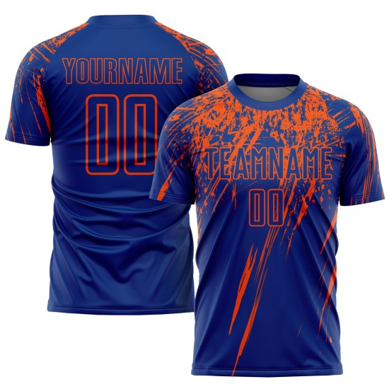 Maillot de football personnalisé par sublimation, uniforme royal orange Maillot de football personnalisé par sublimation, uniforme royal orange