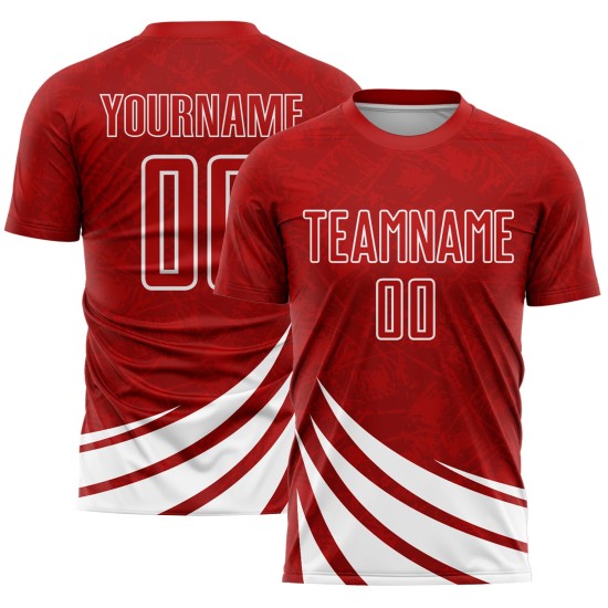 Maillot de football personnalisé à sublimation avec formes blanches et rouges Maillot de football personnalisé à sublimation avec formes blanches et rouges