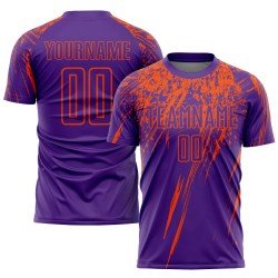 Maillot de football orange à sublimation violette personnalisé