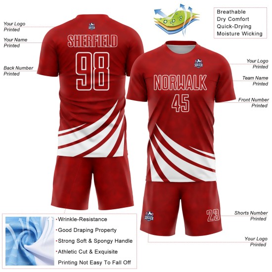 Maillot de football personnalisé à sublimation avec formes blanches et rouges Maillot de football personnalisé à sublimation avec formes blanches et rouges