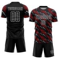 Maillot de football noir personnalisé par sublimation, rouge et blanc Maillot de football noir personnalisé par sublimation, rouge et blanc