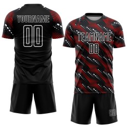 Maillot de football noir personnalisé par sublimation, rouge et blanc
