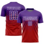 Maillot de football personnalisé violet et blanc à sublimation rouge Maillot de football personnalisé violet et blanc à sublimation rouge