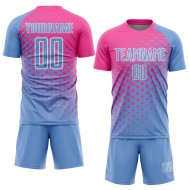 Maillot de football personnalisé à sublimation bleu rose et blanc