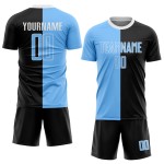 Maillot de football personnalisé, uniforme léger noir, mode fendue, sublimation, bleu et blanc Maillot de football personnalisé, uniforme léger noir, mode fendue, sublimation, bleu et blanc