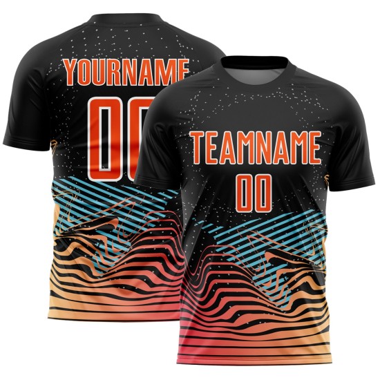 Maillot de football personnalisé à sublimation orange et blanc avec lignes noires Maillot de football personnalisé à sublimation orange et blanc avec lignes noires