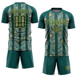 Maillot personnalisé doré, uniforme de football vert nuit, fleurs sublimées Maillot personnalisé doré, uniforme de football vert nuit, fleurs sublimées