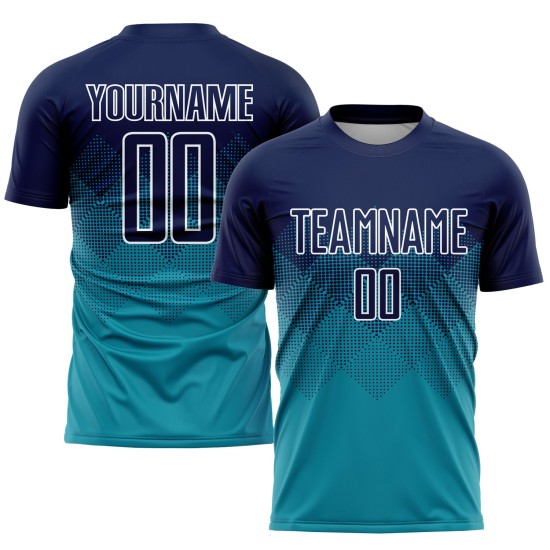 Maillot de football personnalisé bleu marine et blanc à sublimation Maillot de football personnalisé bleu marine et blanc à sublimation