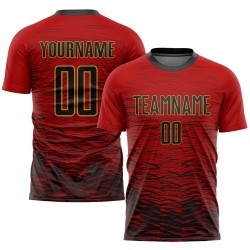 Maillot de football rouge personnalisé à sublimation noire et ancienne