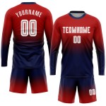 Maillot de football personnalisé à manches longues, rouge, blanc et bleu marine, à sublimation, tendance Maillot de football personnalisé à manches longues, rouge, blanc et bleu marine, à sublimation, tendance