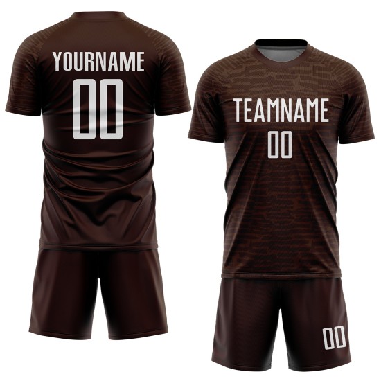 Maillot de football personnalisé marron, sublimation blanche Maillot de football personnalisé marron, sublimation blanche
