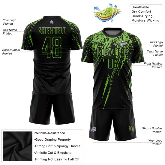 Maillot de football personnalisé vert à sublimation noir et néon Maillot de football personnalisé vert à sublimation noir et néon