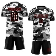 Maillot de football camouflage à sublimation noir et rouge Salute Custom Service