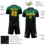 Maillot de football personnalisé Kelly Green Fade Fashion, uniforme doré et noir, sublimation Maillot de football personnalisé Kelly Green Fade Fashion, uniforme doré et noir, sublimation