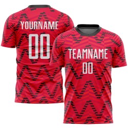 Maillot de football personnalisé par sublimation, uniforme rouge, blanc et noir