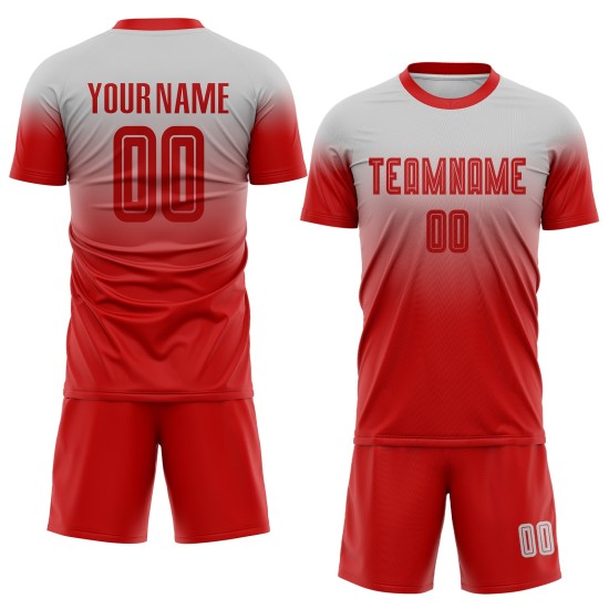 Maillot de football personnalisé rouge uniforme, gris, dégradé par sublimation Maillot de football personnalisé rouge uniforme, gris, dégradé par sublimation