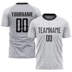 Maillot de football personnalisé gris, uniforme de sublimation noir et blanc