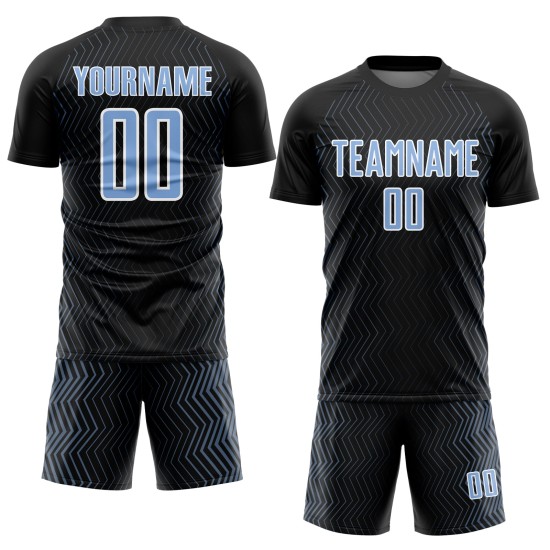 Maillot de football à lignes sublimées, uniforme, noir clair, motif géométrique personnalisé, bleu et blanc Maillot de football à lignes sublimées, uniforme, noir clair, motif géométrique personnalisé, bleu et blanc