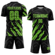 Maillot de football à sublimation noir, vert fluo personnalisé