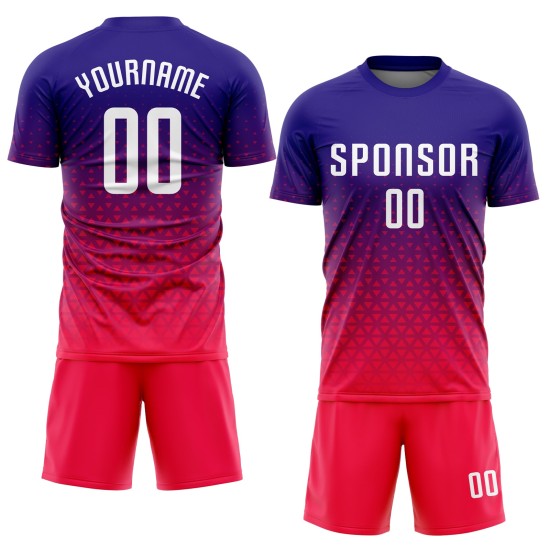 Maillot de football personnalisé rose, violet et blanc, sublimation Maillot de football personnalisé rose, violet et blanc, sublimation