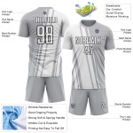 Maillot de football personnalisé à sublimation Lines gris, blanc et noir Maillot de football personnalisé à sublimation Lines gris, blanc et noir