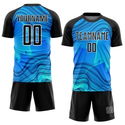 Maillot de football personnalisé à sublimation avec vagues noires et blanches
