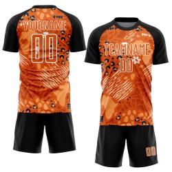Maillot de football personnalisé orange et noir, motif africain, sublimation
