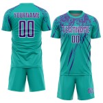Maillot de football personnalisé à sublimation violet et blanc Aqua Maillot de football personnalisé à sublimation violet et blanc Aqua