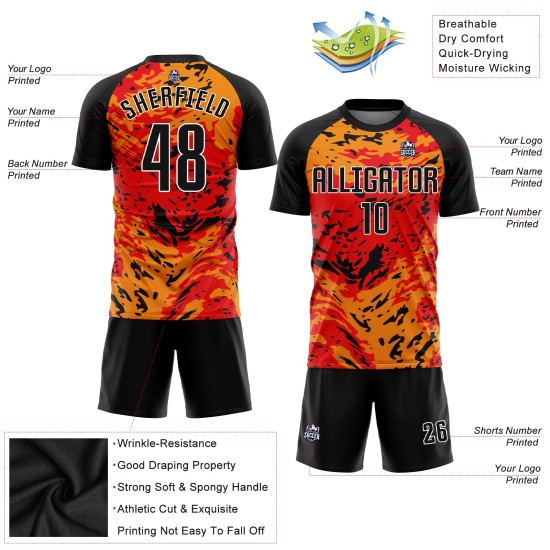 Maillot de football rouge, noir et or, sublimation, uniforme personnalisé Maillot de football rouge, noir et or, sublimation, uniforme personnalisé