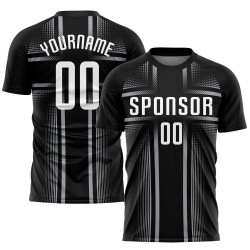 Maillot de football personnalisé par sublimation, noir, blanc et gris